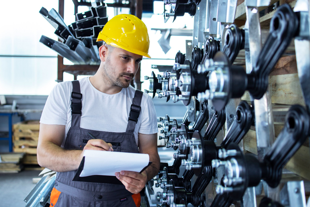 Funcionário checando equipamentos para contrato de compra e venda